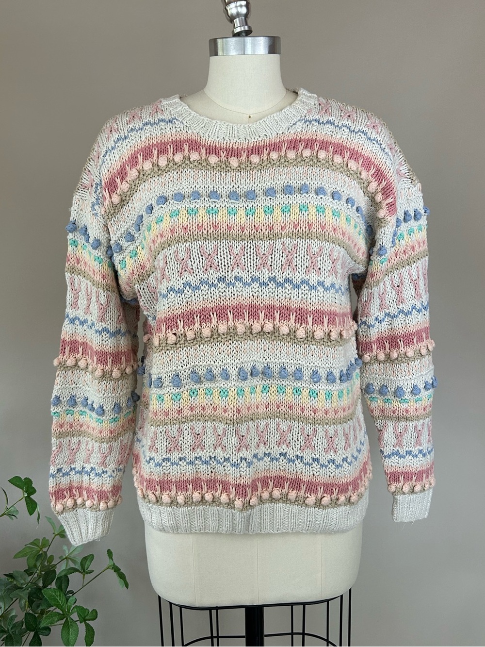 Vintage Northern Isles Hand Knit Cotton Ramie Bobble Sweater Sz Large